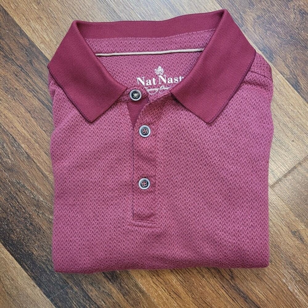 Nat Nast Luxury Originals Burgundy Short Sleeve Polo Rayon Blowing Shirt M‎